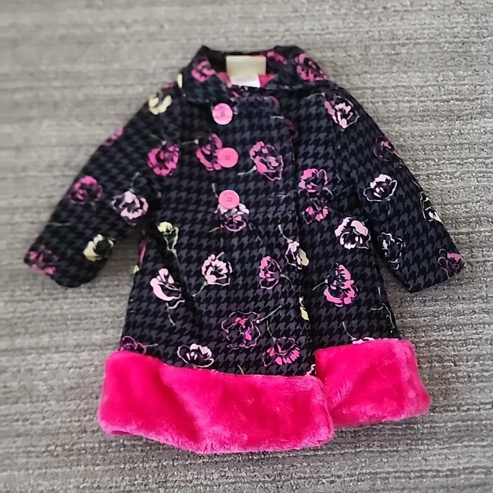 Penelope Mack Girl’s Floral Print Corduroy Faux Fur Coat